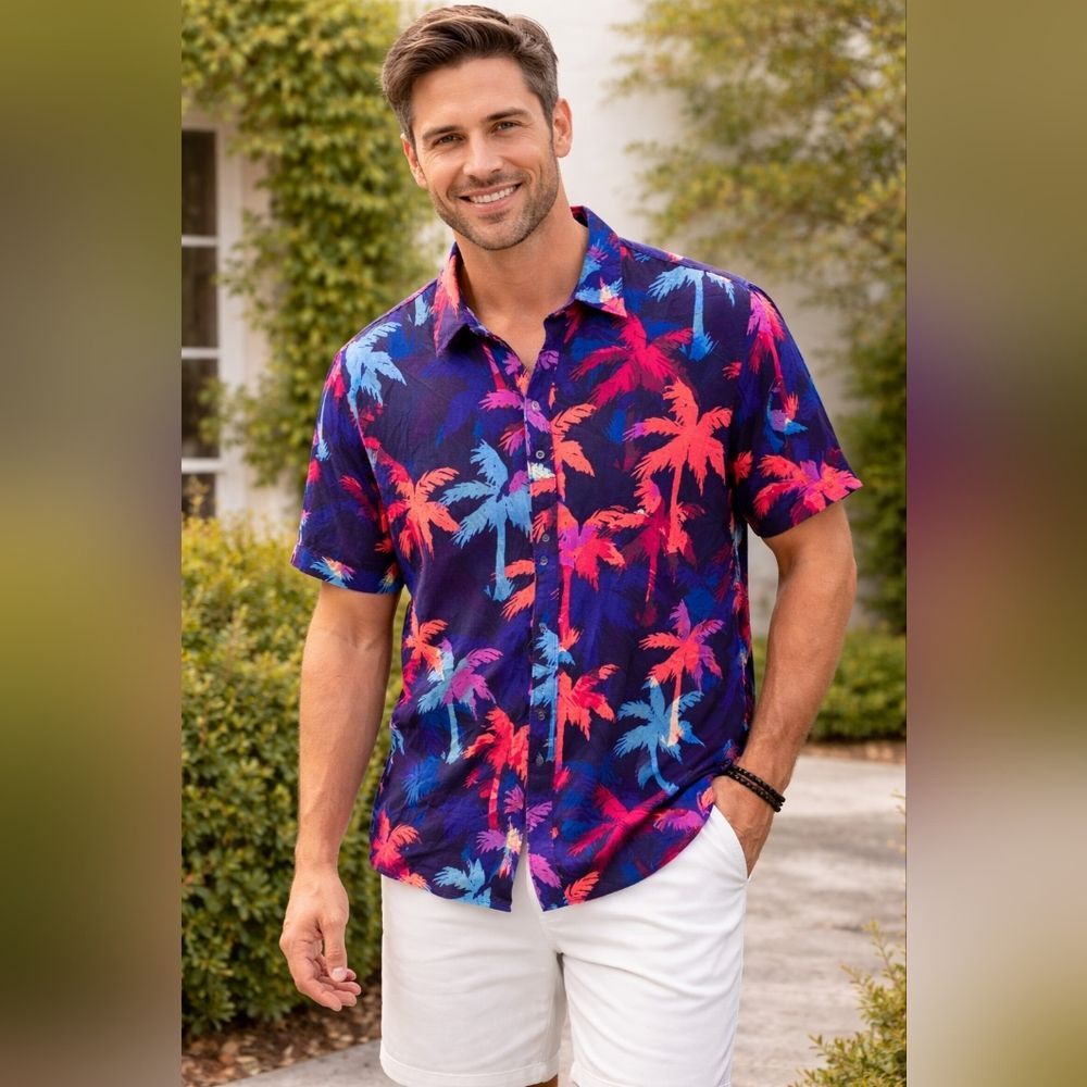 Guess Men's Multicolor Palm Print Shirt